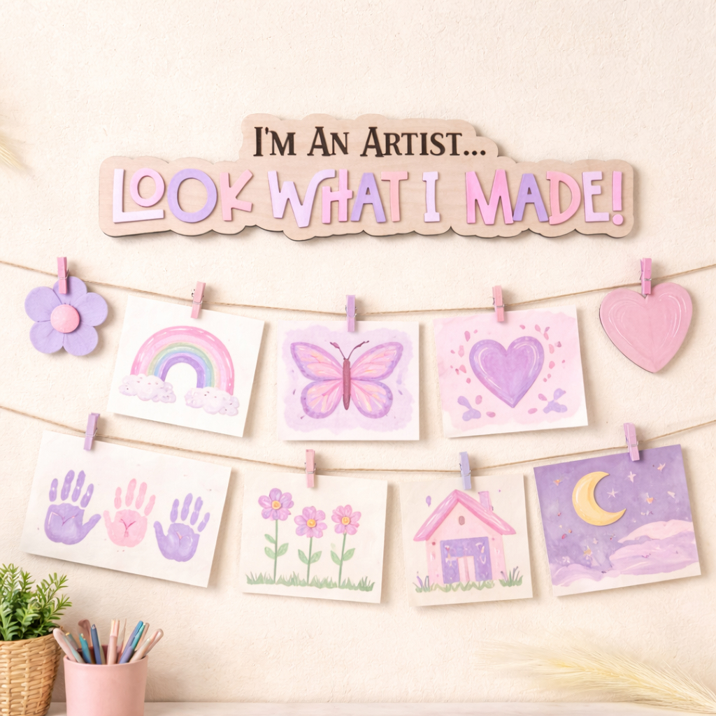 Personalized Kids Art Display Sign | Look What I Made Sign | Classroom & Homeschool Wall Decor | Kids Artwork Display