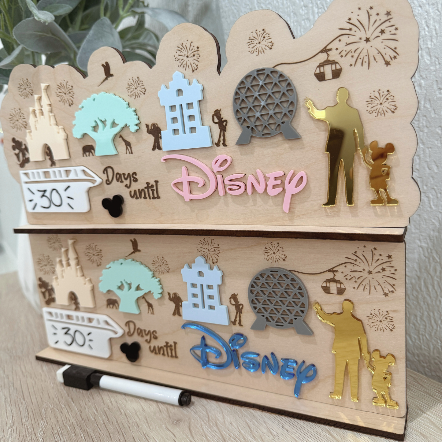 Magical Theme Personalized Theme Park Countdown Board | Family Vacation Countdown Sign | Magical Trip Countdown for Kids | Wooden Theme Park Trip Planner