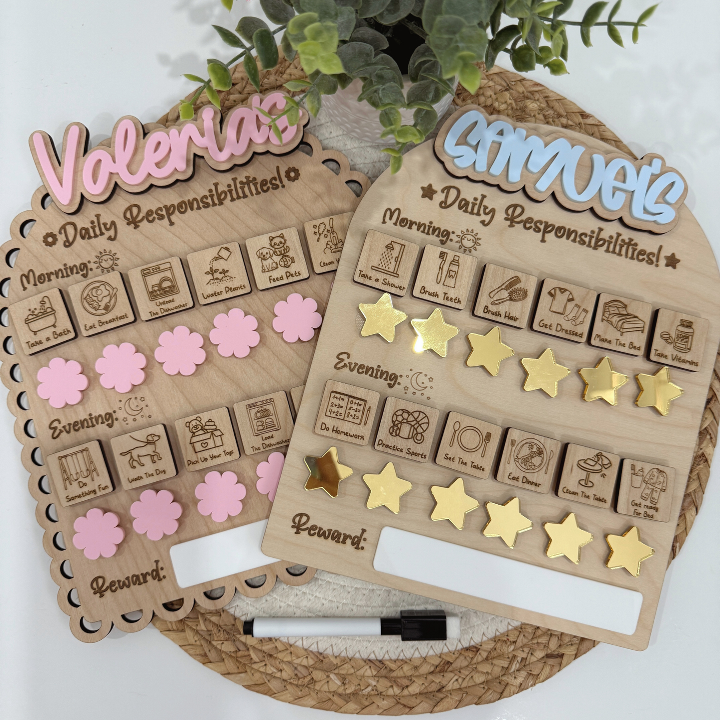 Personalized Kids Reward Chart | Responsibility & Chore Chart for Kids | Montessori Behavior Chart | Wooden Kids Routine Chart | Positive Reinforcement Board