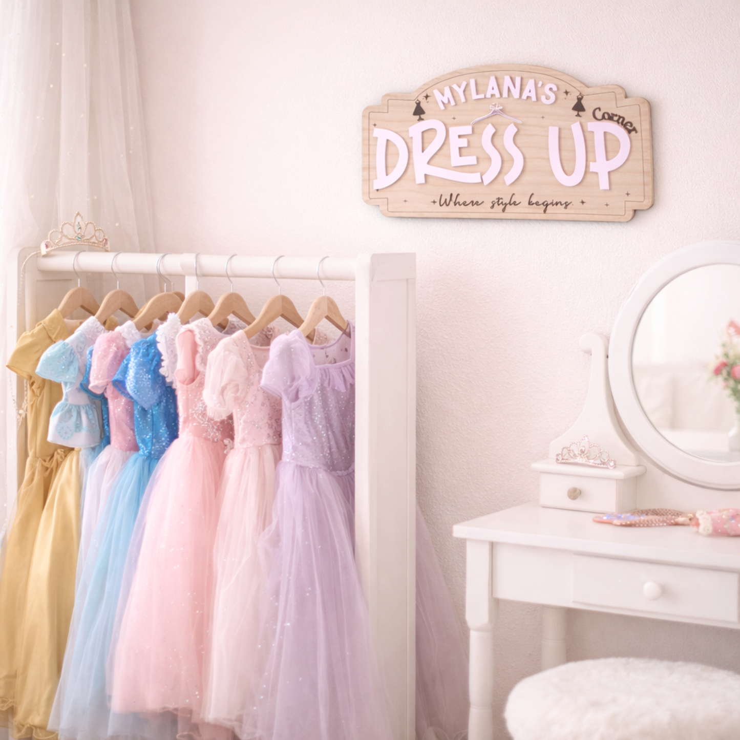 Dress Up Corner Sign For Girls, Custom Girls Pretend Play Sign, Custom Dress Up Sign, Dress Up Corner For Girls, Custom Sign For Girls Room.