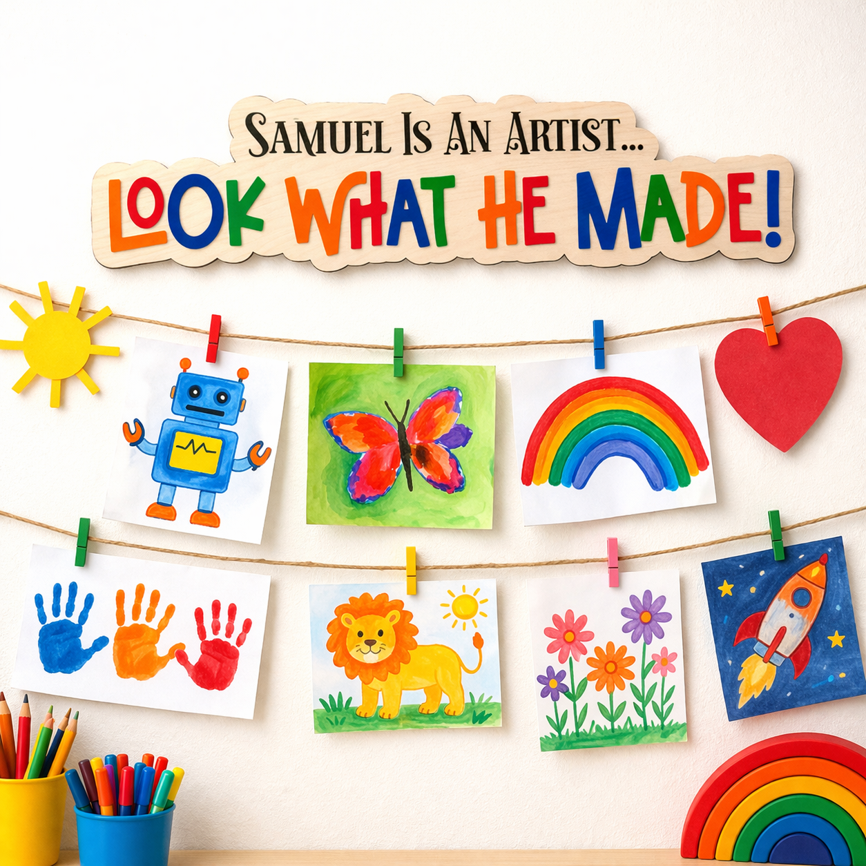 Personalized Kids Art Display Sign | Look What I Made Sign | Classroom & Homeschool Wall Decor | Kids Artwork Display
