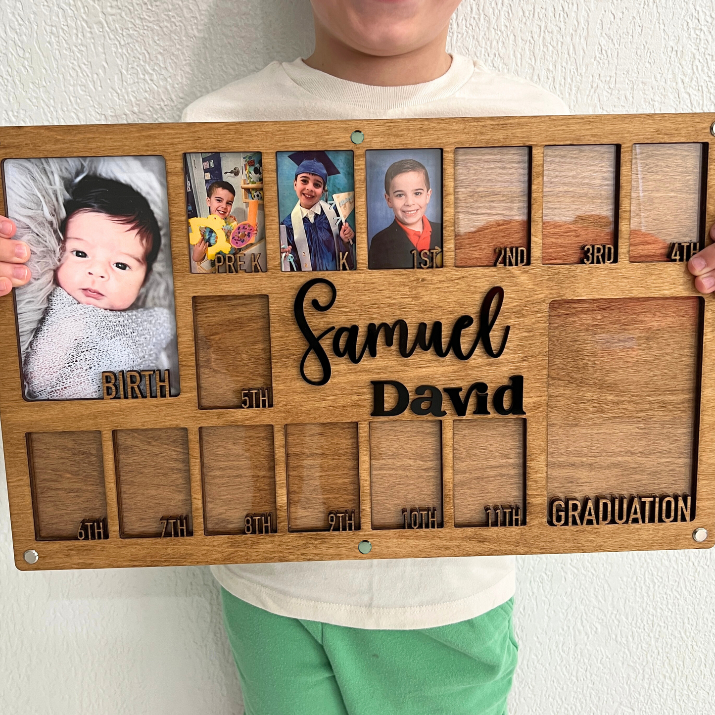 Personalized Kids School Years Photo Frame | Kindergarten to Graduation Memory Frame | School Photo Display Board | Wooden Kids Milestone Frame