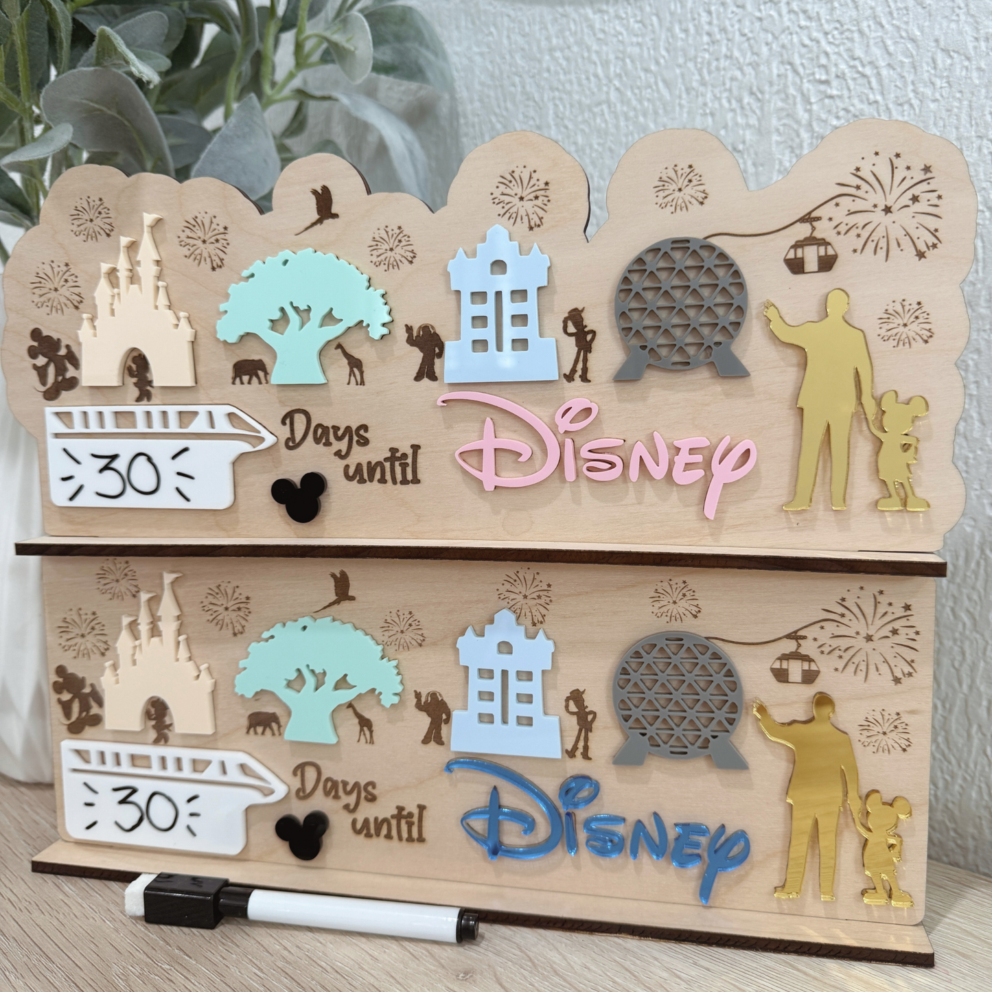 Magical Theme Personalized Theme Park Countdown Board | Family Vacation Countdown Sign | Magical Trip Countdown for Kids | Wooden Theme Park Trip Planner