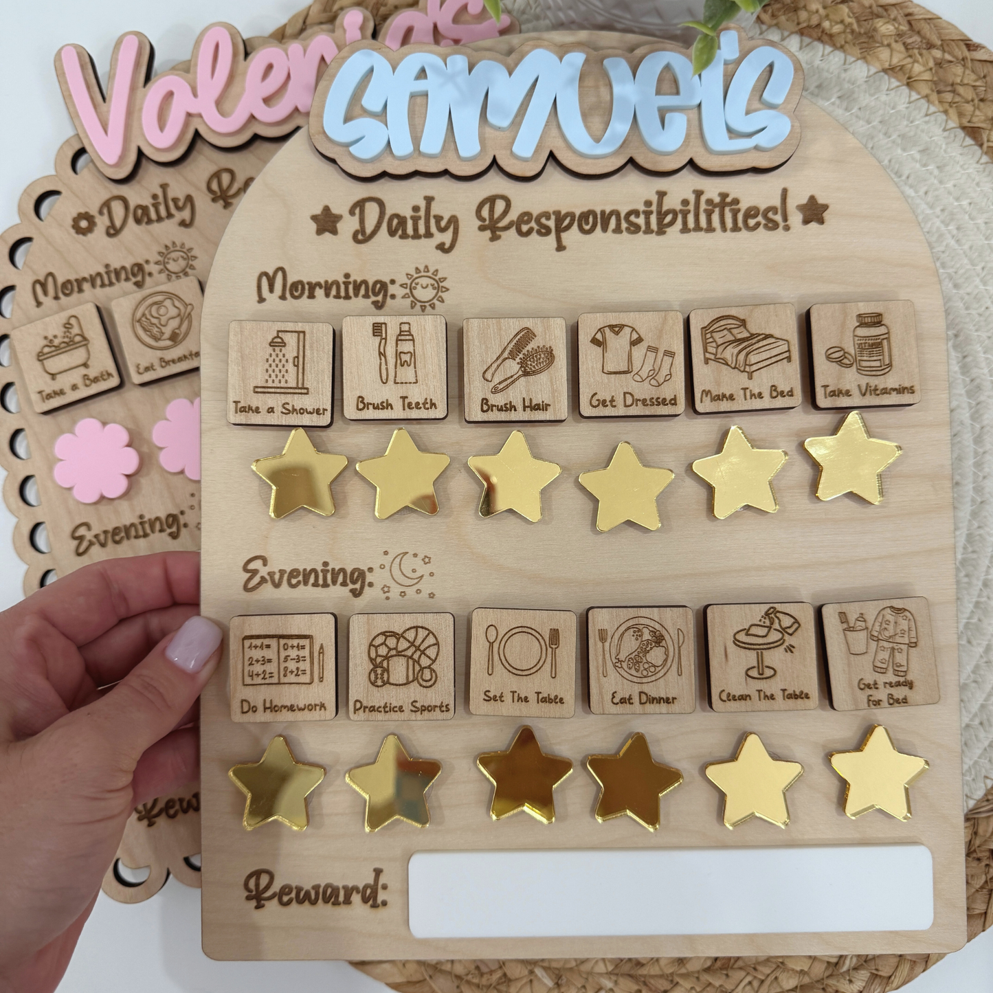 Personalized Kids Reward Chart | Responsibility & Chore Chart for Kids | Montessori Behavior Chart | Wooden Kids Routine Chart | Positive Reinforcement Board