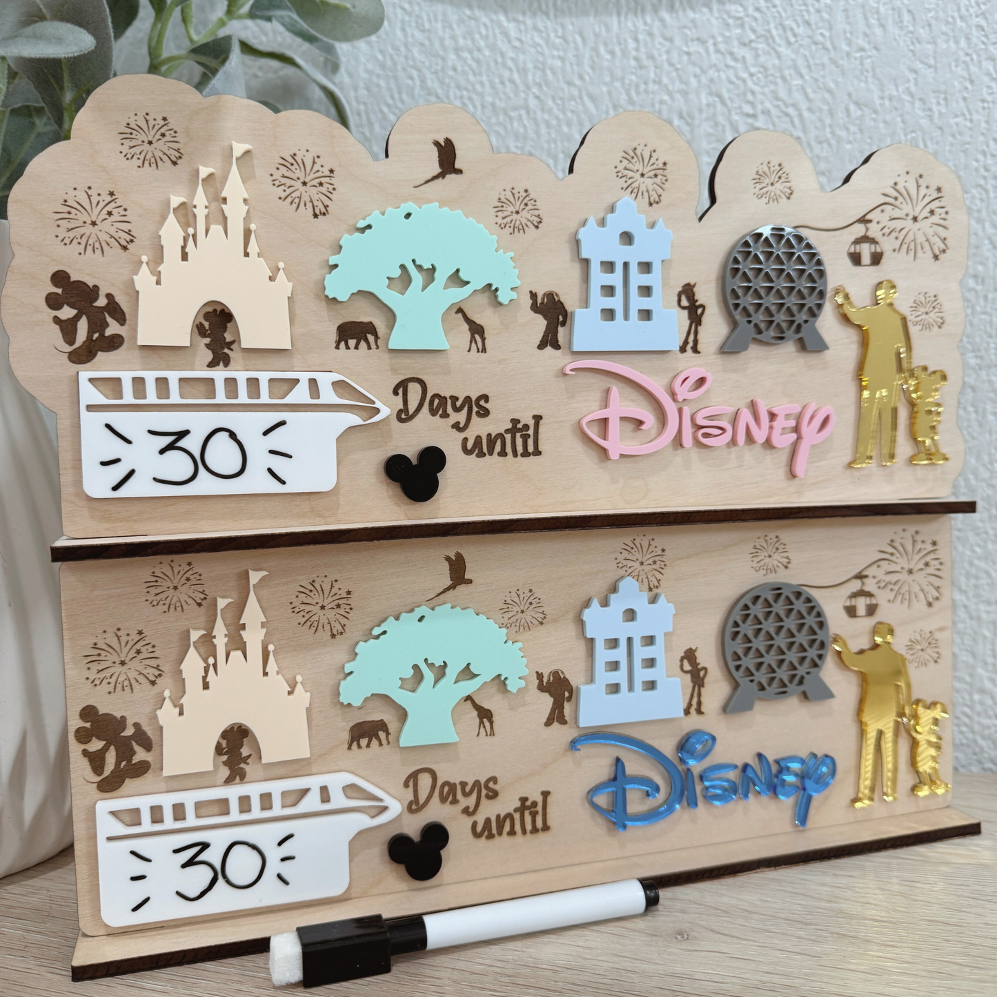 Magical Theme Personalized Theme Park Countdown Board | Family Vacation Countdown Sign | Magical Trip Countdown for Kids | Wooden Theme Park Trip Planner