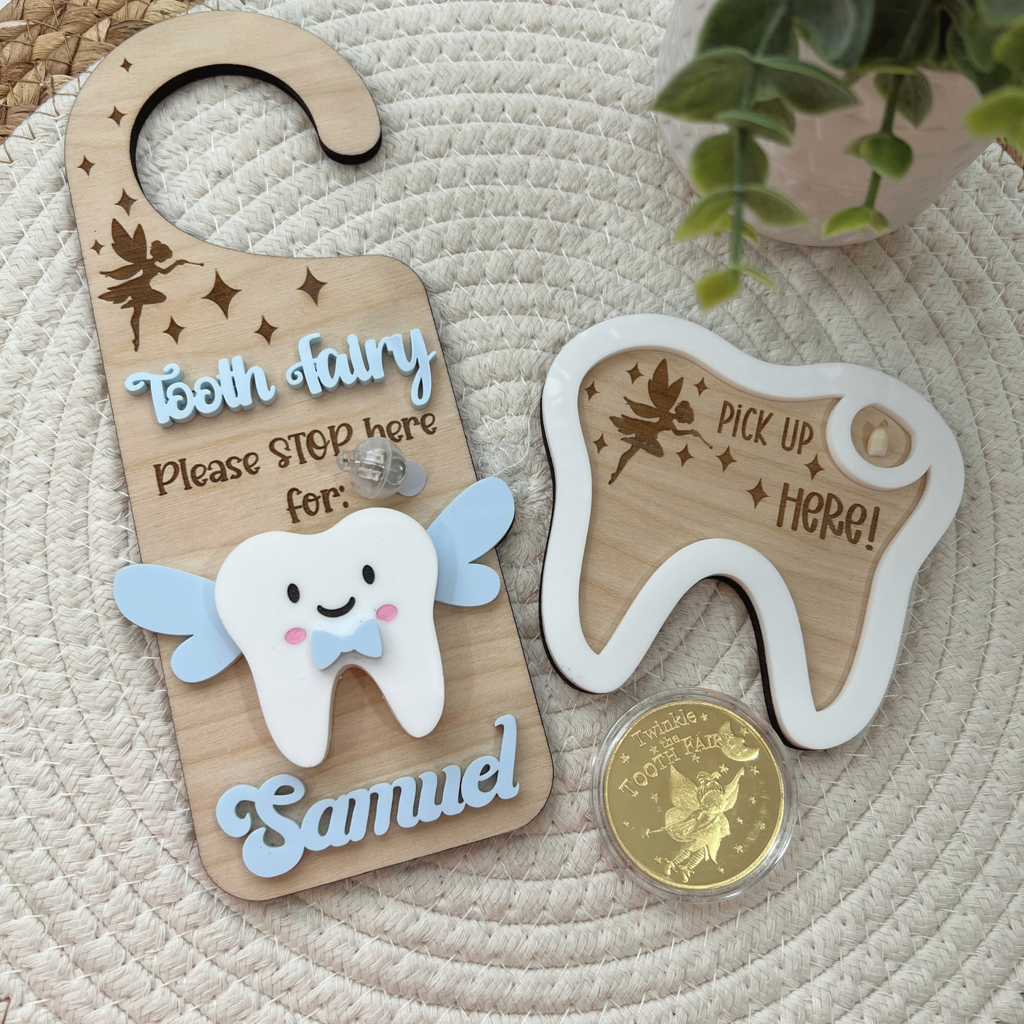 Personalized Tooth Fairy Door Hanger | Kids Tooth Fairy Holder | Lost Tooth Keepsake Gift | Custom Tooth Fairy Sign for Kids