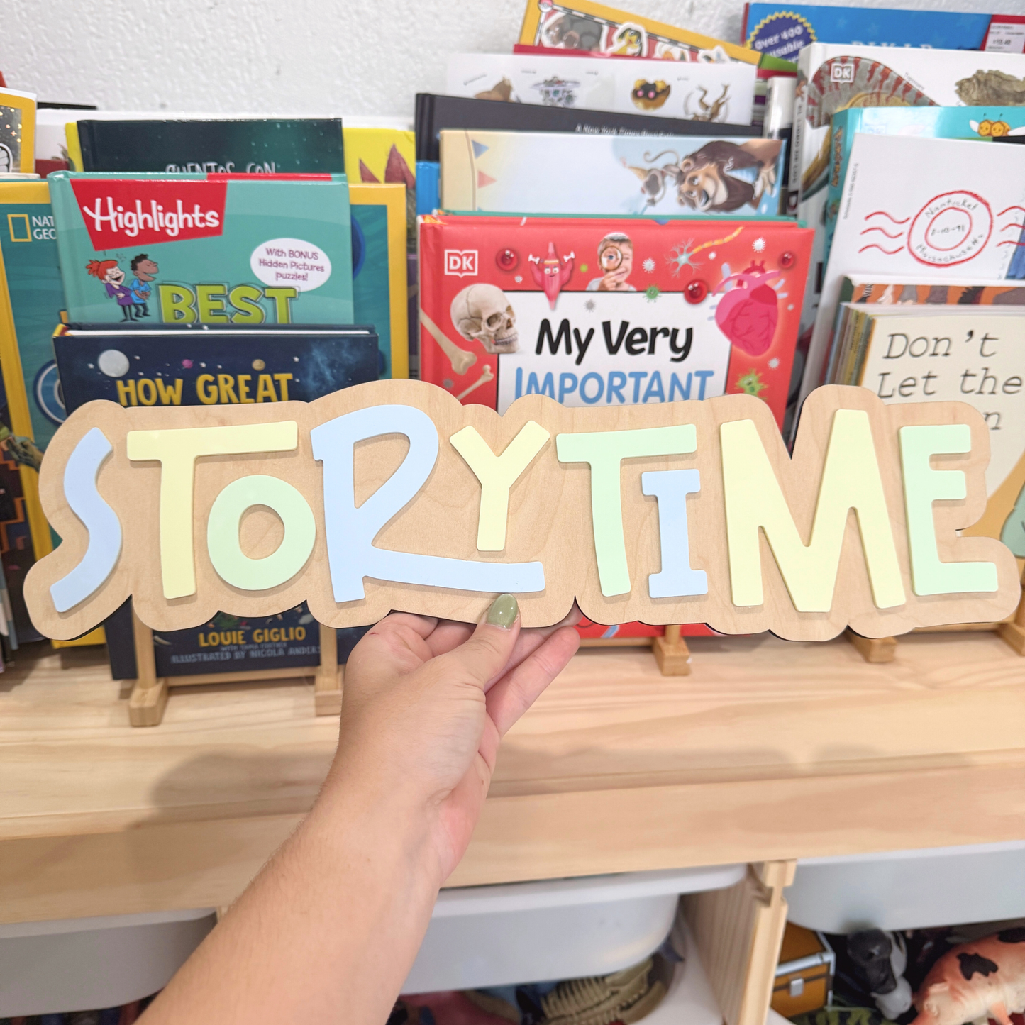 Kids Library Sign | Personalized Storytime Sign, Kids Reading Corner Decor, Kids Bookshelf Decor, Playroom Library Sign.