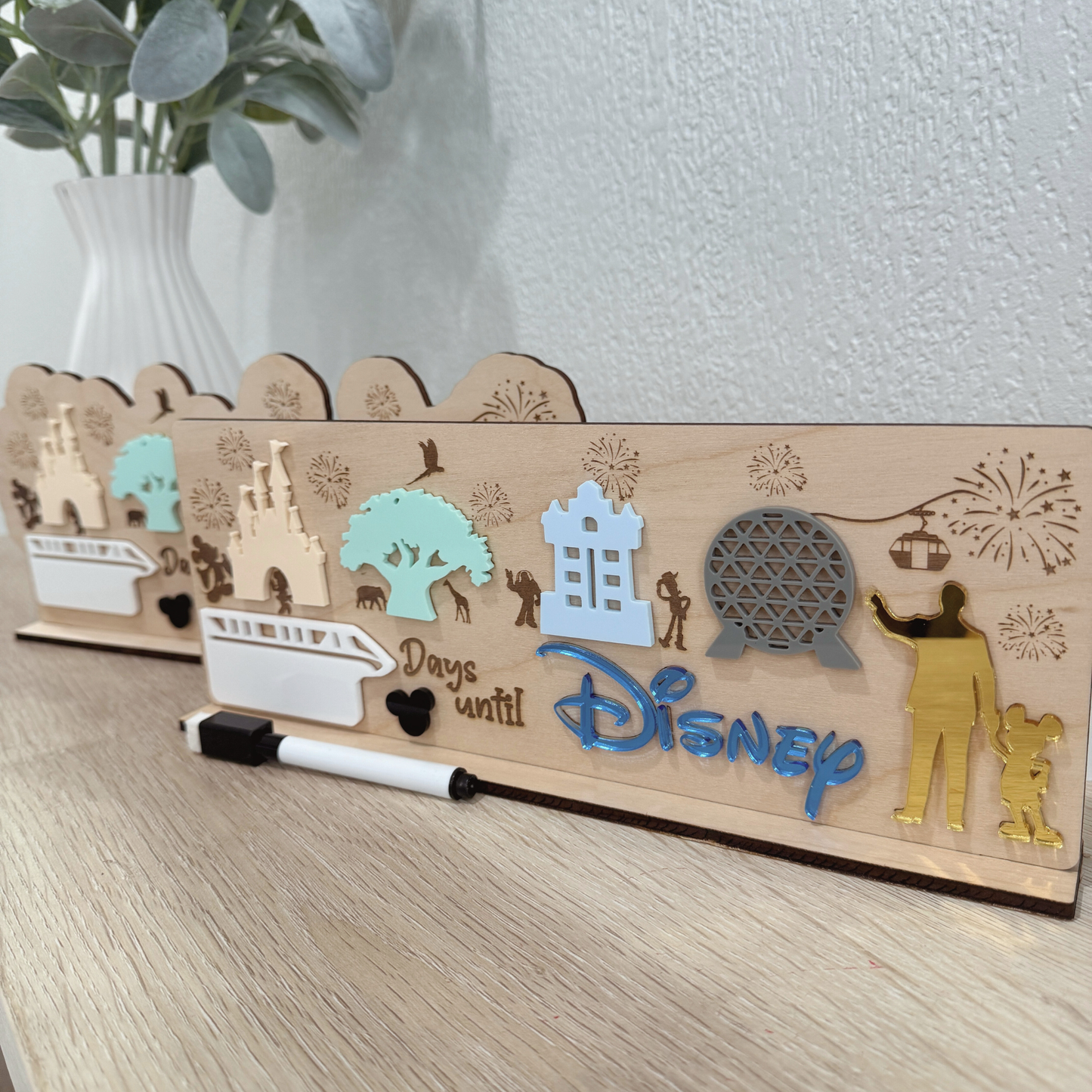 Magical Theme Personalized Theme Park Countdown Board | Family Vacation Countdown Sign | Magical Trip Countdown for Kids | Wooden Theme Park Trip Planner