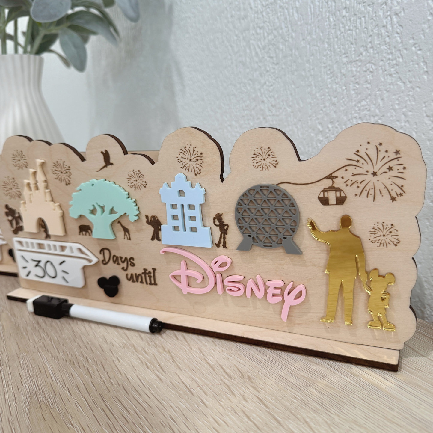 Magical Theme Personalized Theme Park Countdown Board | Family Vacation Countdown Sign | Magical Trip Countdown for Kids | Wooden Theme Park Trip Planner
