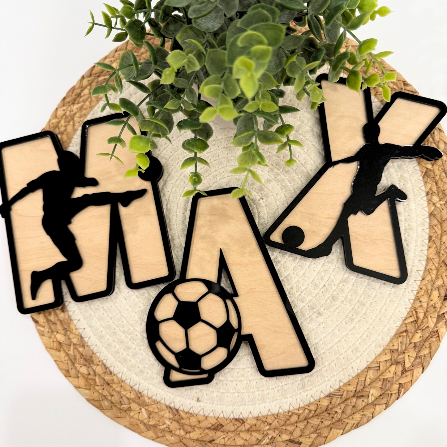 Personalized Sports Name Sign | Custom Kids Name Wall Decor | Boys Room Sports Wall Letters | Soccer Baseball Basketball Name Sign