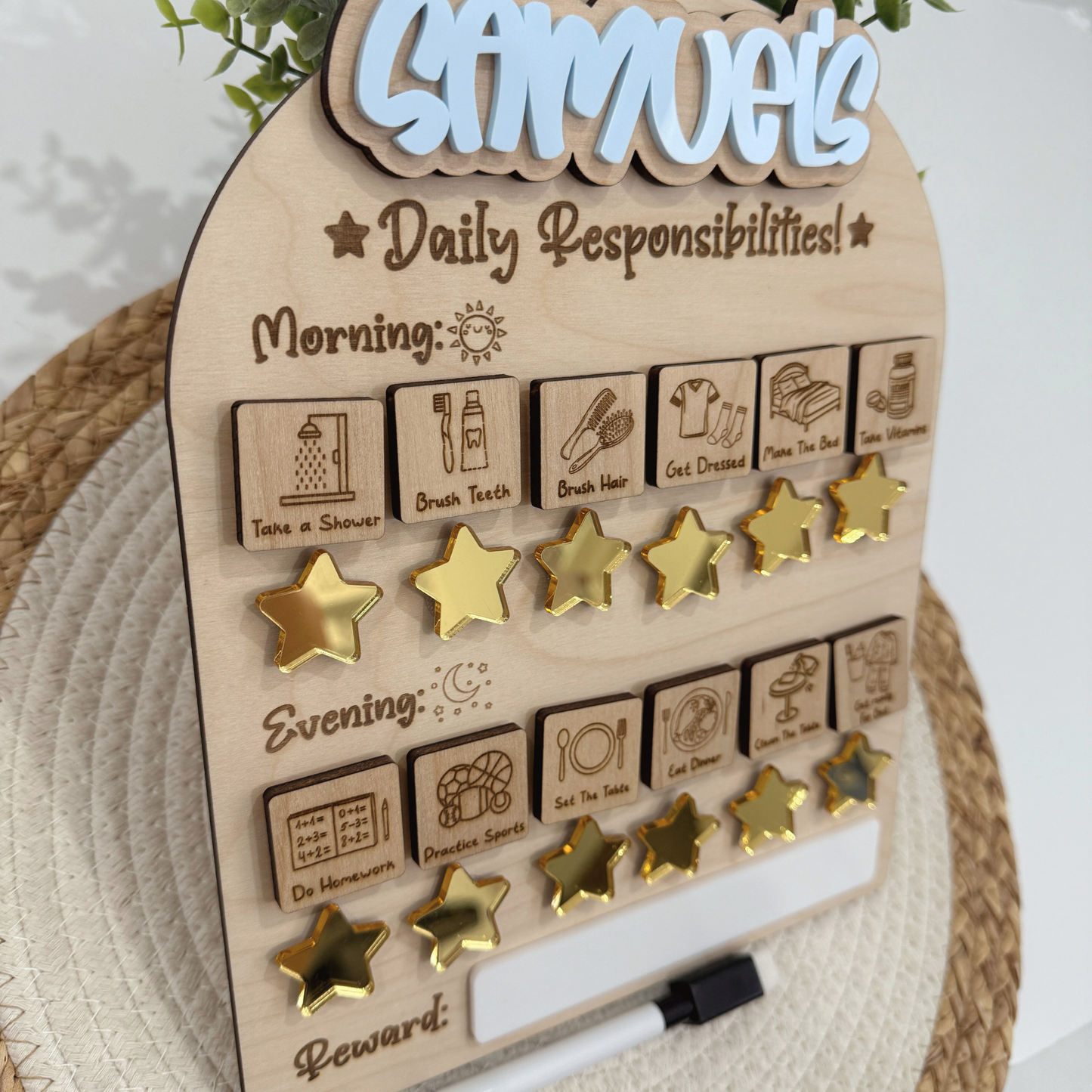 Personalized Kids Reward Chart | Responsibility & Chore Chart for Kids | Montessori Behavior Chart | Wooden Kids Routine Chart | Positive Reinforcement Board