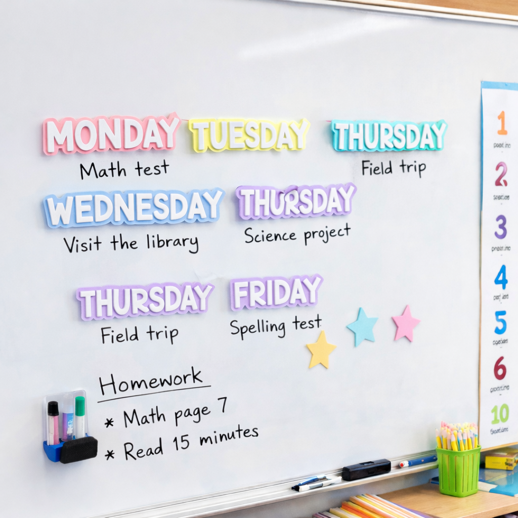 Magnetic Days of the Week Set for Whiteboard | Classroom Decor | Homeschool Organization | Pastel Teacher Board Labels | Kids Learning Tools