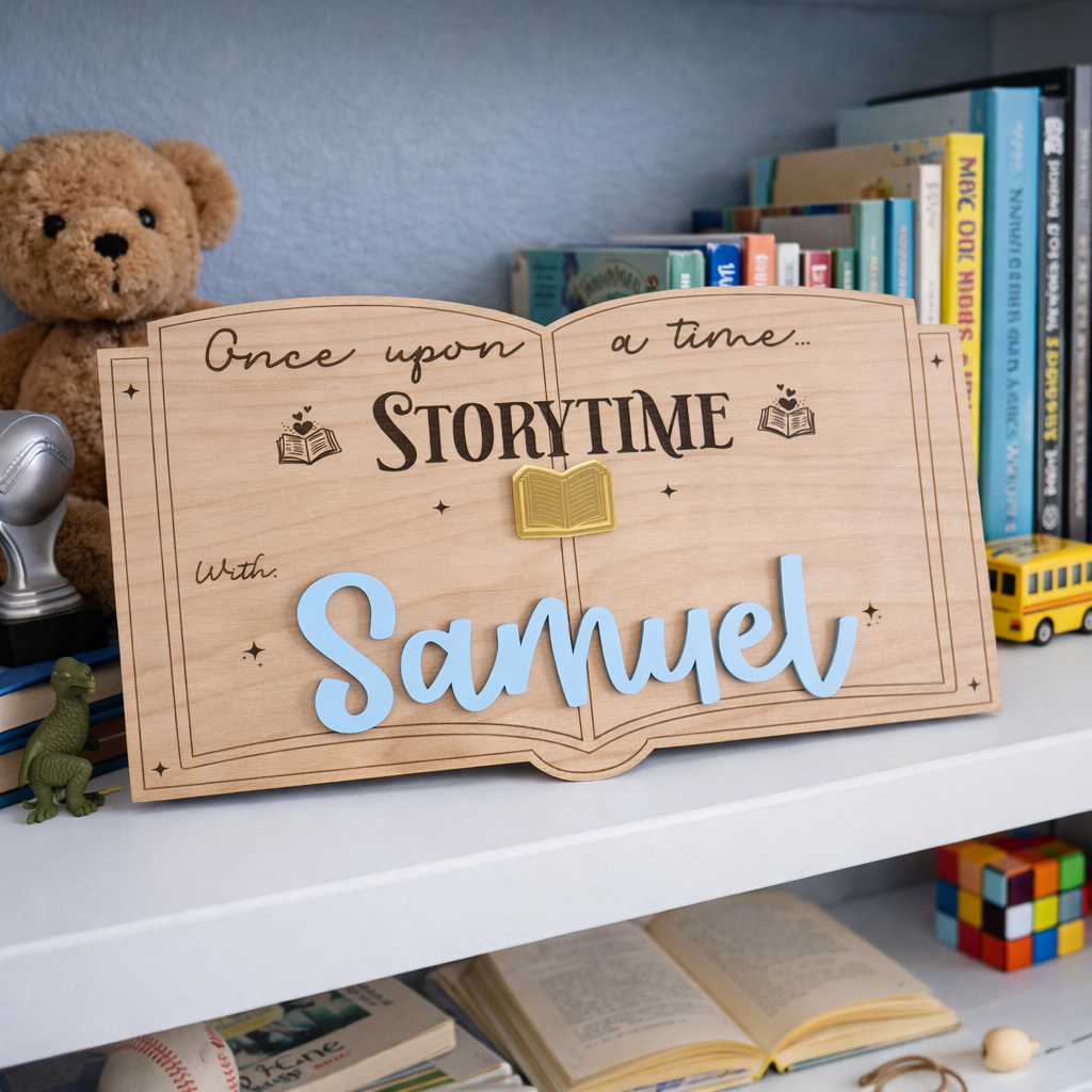 Personalized Storytime Wooden Sign for Kids | Custom Name Nursery Decor | Reading Corner Sign | Kids Room Wall Decor | Homeschool Decor