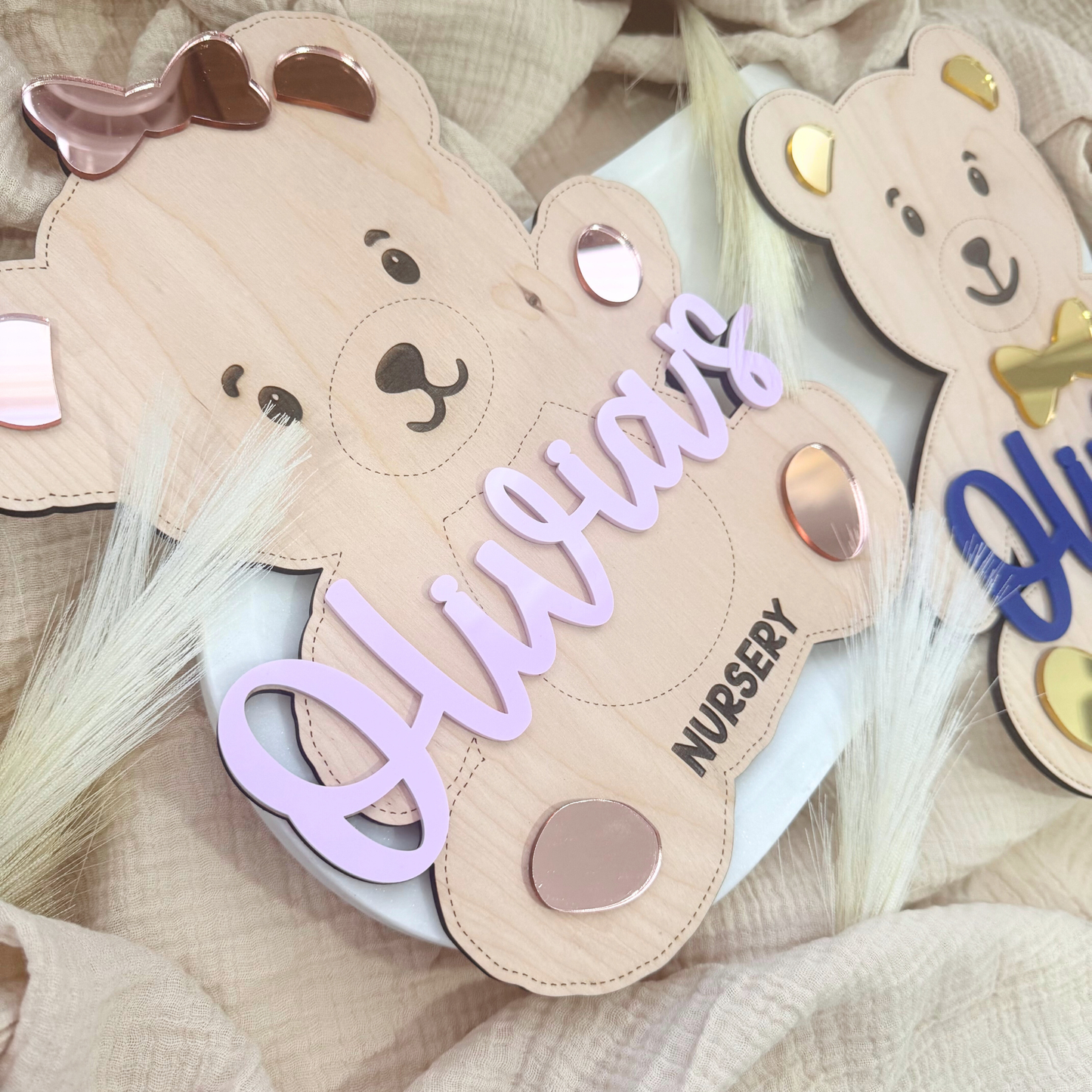Custom Boy And Girl Teddy Bear Nursery Sign, Baby Name Wall Decor, Personalized Teddy Bear Theme, Personalized Name Sign For Nursery