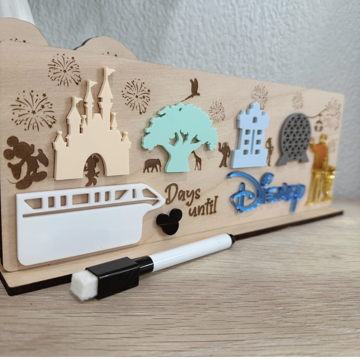 Magical Theme Personalized Theme Park Countdown Board | Family Vacation Countdown Sign | Magical Trip Countdown for Kids | Wooden Theme Park Trip Planner