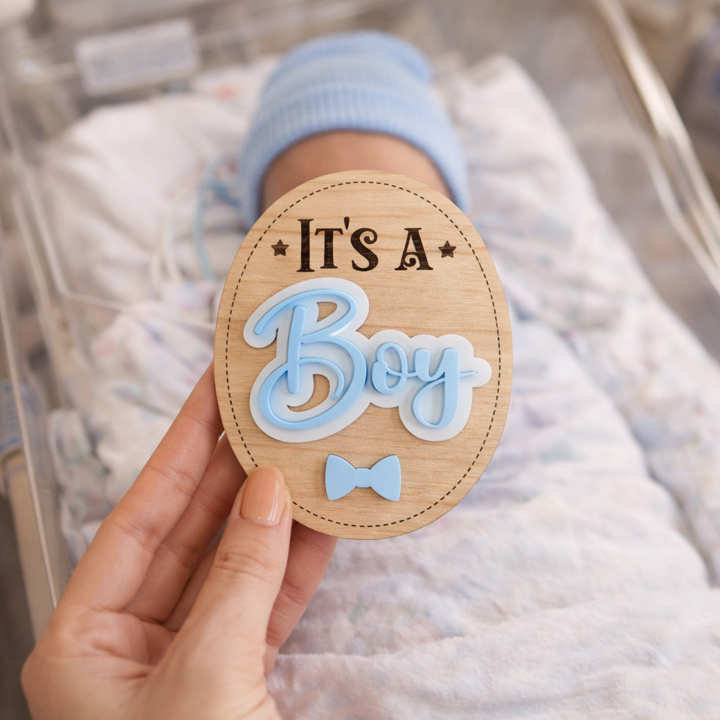 It’s a Boy / It’s a Girl Wooden Baby Announcement Sign | Newborn Photo Prop | Hospital Birth Announcement | Baby Keepsake