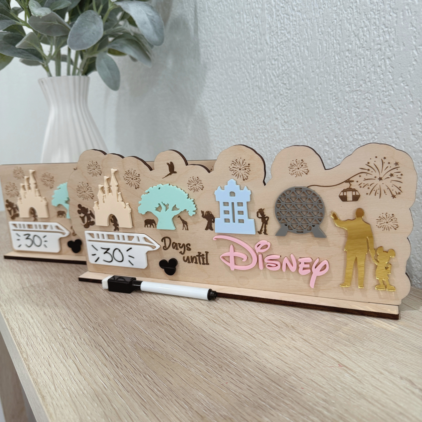 Magical Theme Personalized Theme Park Countdown Board | Family Vacation Countdown Sign | Magical Trip Countdown for Kids | Wooden Theme Park Trip Planner