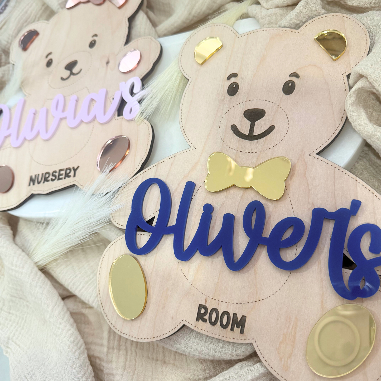 Custom Boy And Girl Teddy Bear Nursery Sign, Baby Name Wall Decor, Personalized Teddy Bear Theme, Personalized Name Sign For Nursery