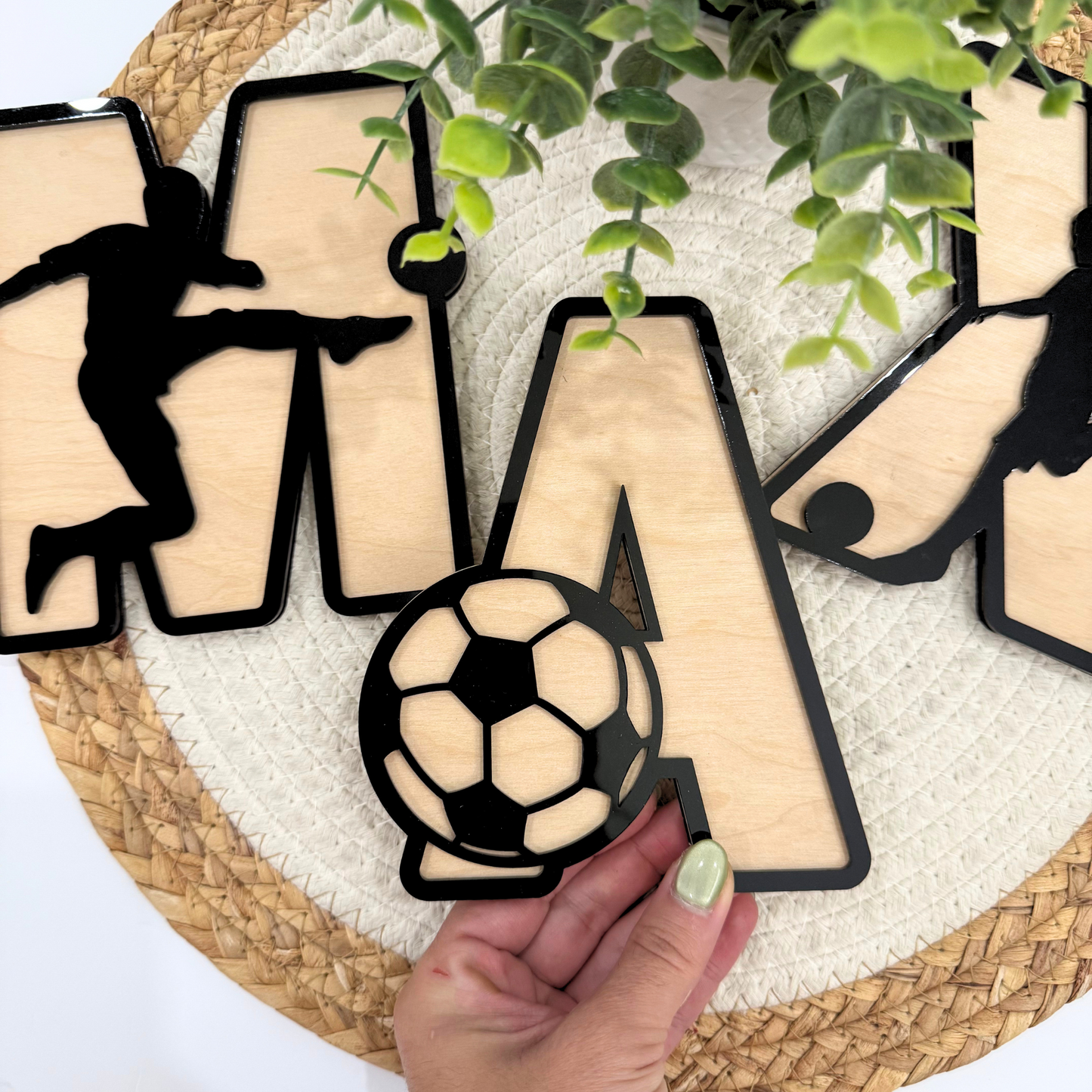 Personalized Sports Name Sign | Custom Kids Name Wall Decor | Boys Room Sports Wall Letters | Soccer Baseball Basketball Name Sign