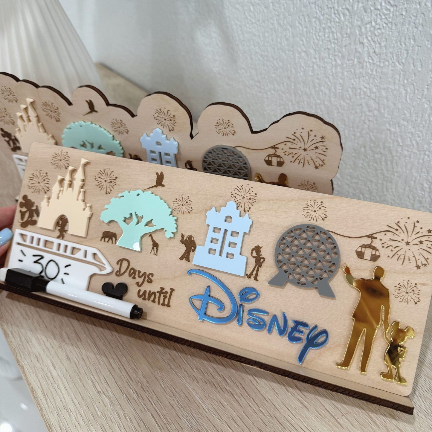 Magical Theme Personalized Theme Park Countdown Board | Family Vacation Countdown Sign | Magical Trip Countdown for Kids | Wooden Theme Park Trip Planner