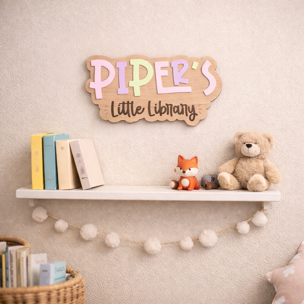 Kids Reading Nook Name Sign | Personalized Library Sign for Kids Room | Bookshelf Decor
