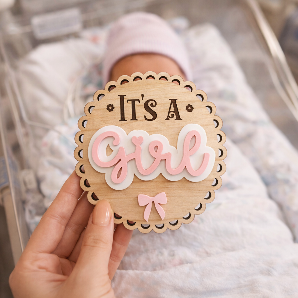 It’s a Boy / It’s a Girl Wooden Baby Announcement Sign | Newborn Photo Prop | Hospital Birth Announcement | Baby Keepsake