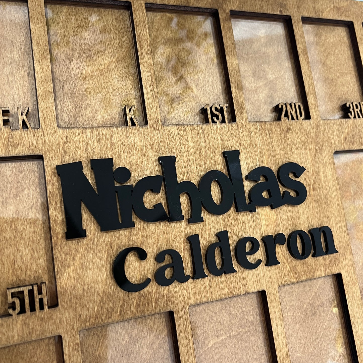 Personalized Kids School Years Photo Frame | Kindergarten to Graduation Memory Frame | School Photo Display Board | Wooden Kids Milestone Frame