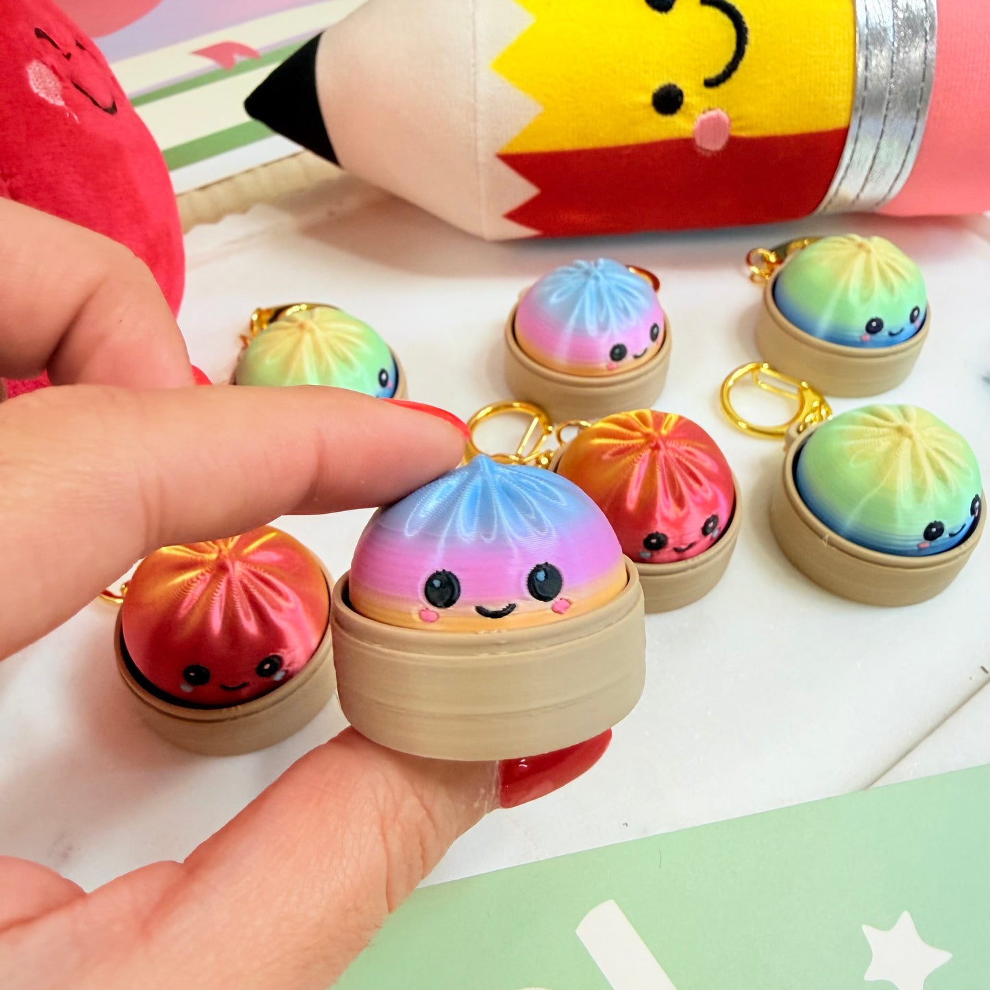 Personalized 3D Dumpling Keychain, Custom Name Bag Charm, Cute Backpack Tag, Kawaii Gift for Kids, Students & Food Lovers