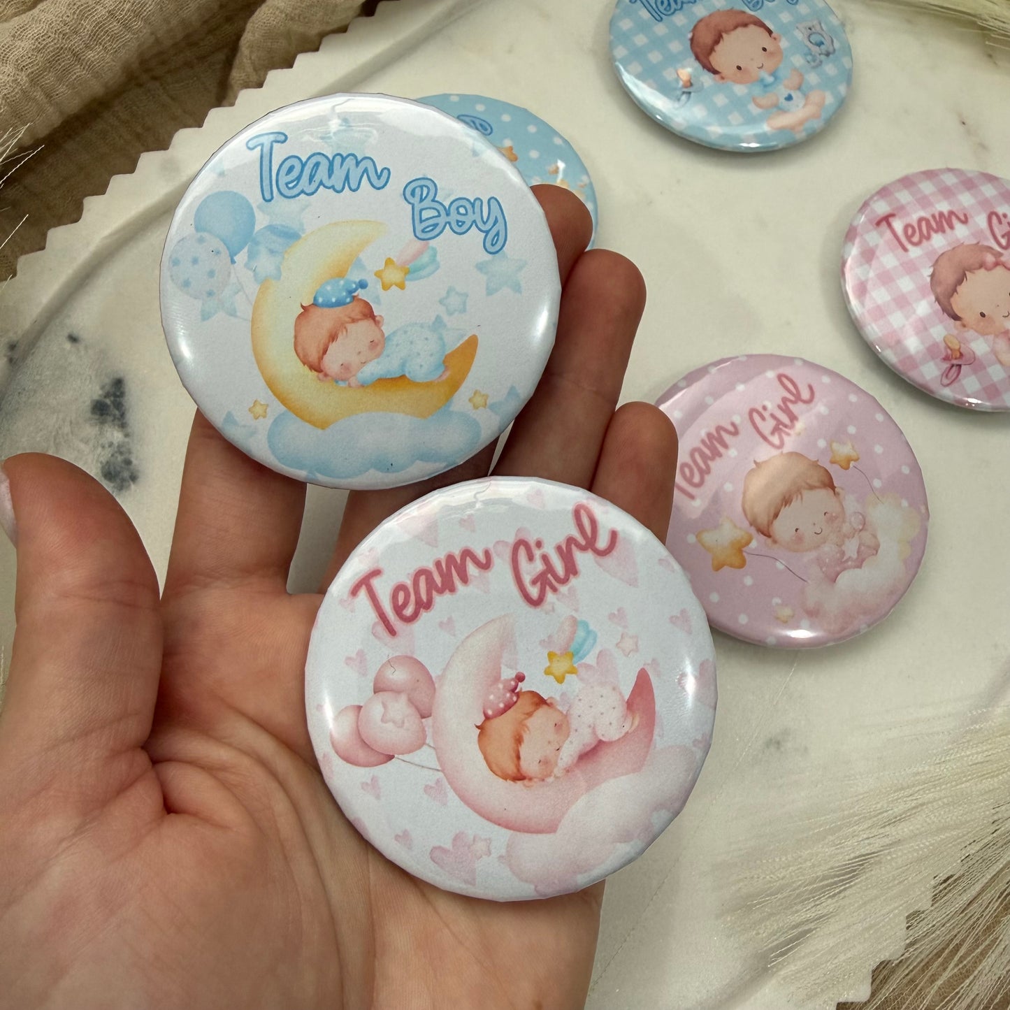Gender Reveal Buttons,  Team Boy Team Girl Pins for Baby Shower Party Game & Favors, Gender Reveal party Favors.