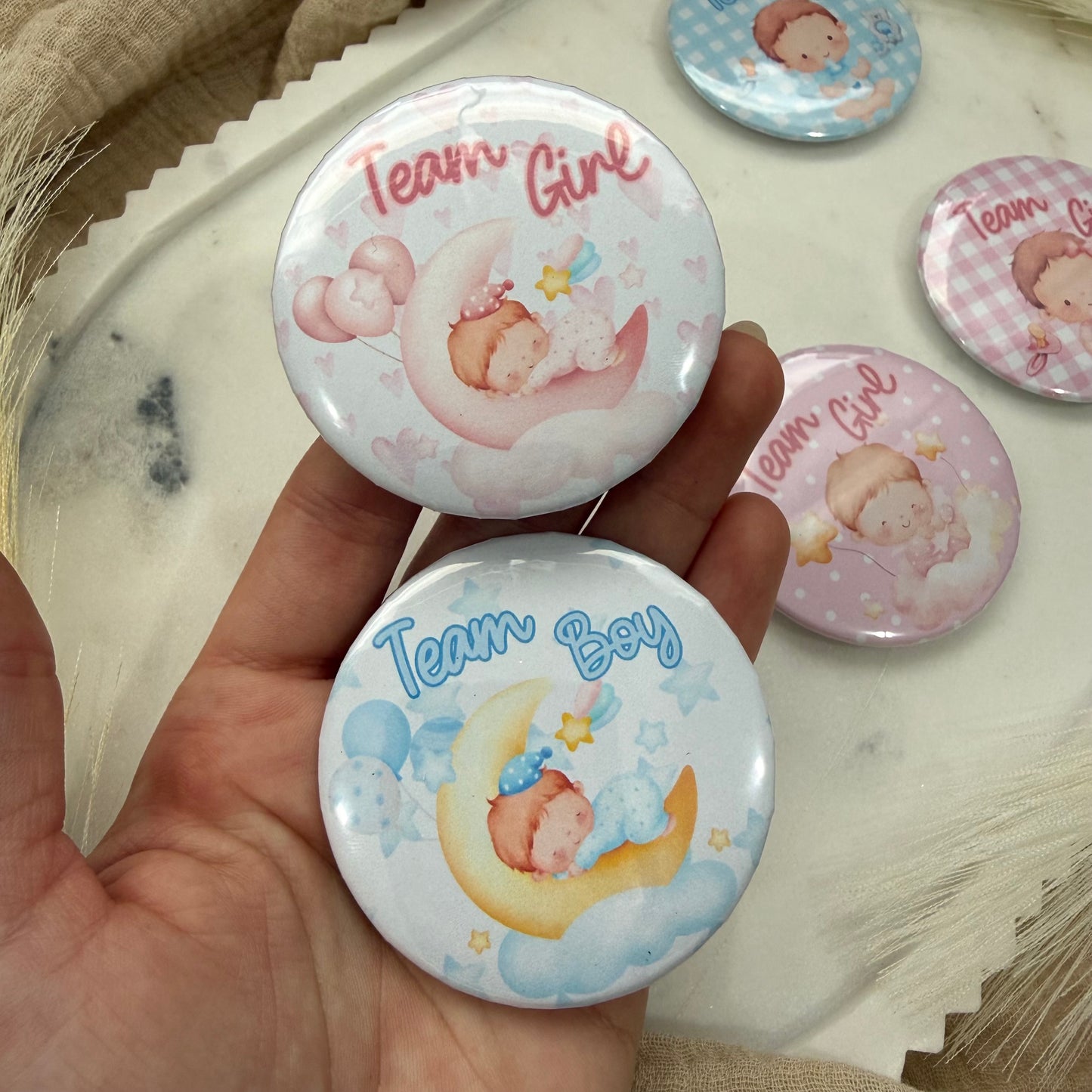 Gender Reveal Buttons,  Team Boy Team Girl Pins for Baby Shower Party Game & Favors, Gender Reveal party Favors.