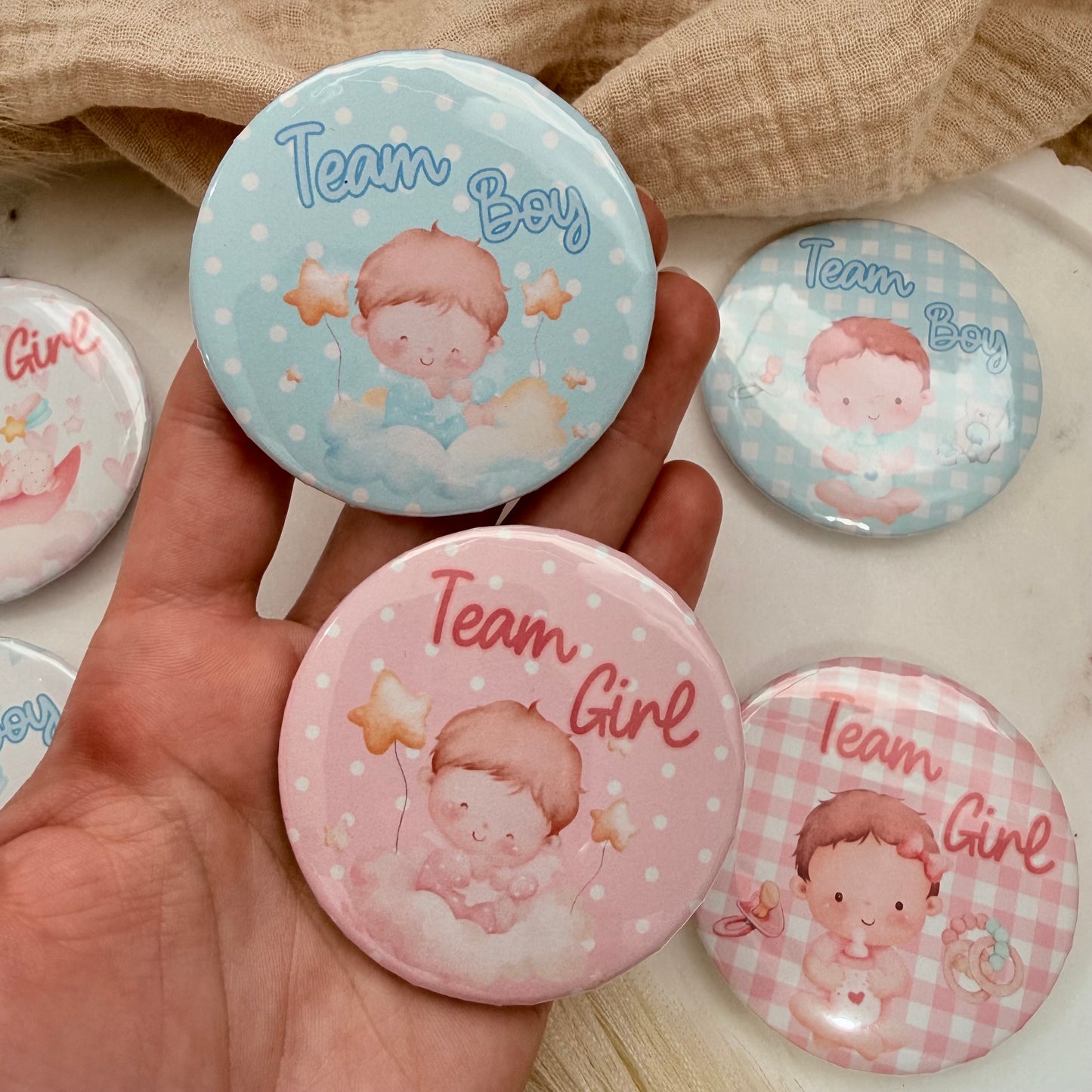 Gender Reveal Buttons,  Team Boy Team Girl Pins for Baby Shower Party Game & Favors, Gender Reveal party Favors.