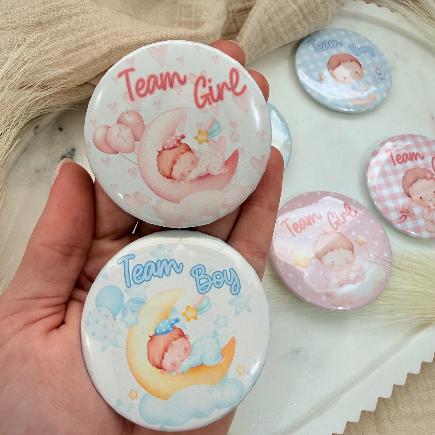 Gender Reveal Buttons,  Team Boy Team Girl Pins for Baby Shower Party Game & Favors, Gender Reveal party Favors.