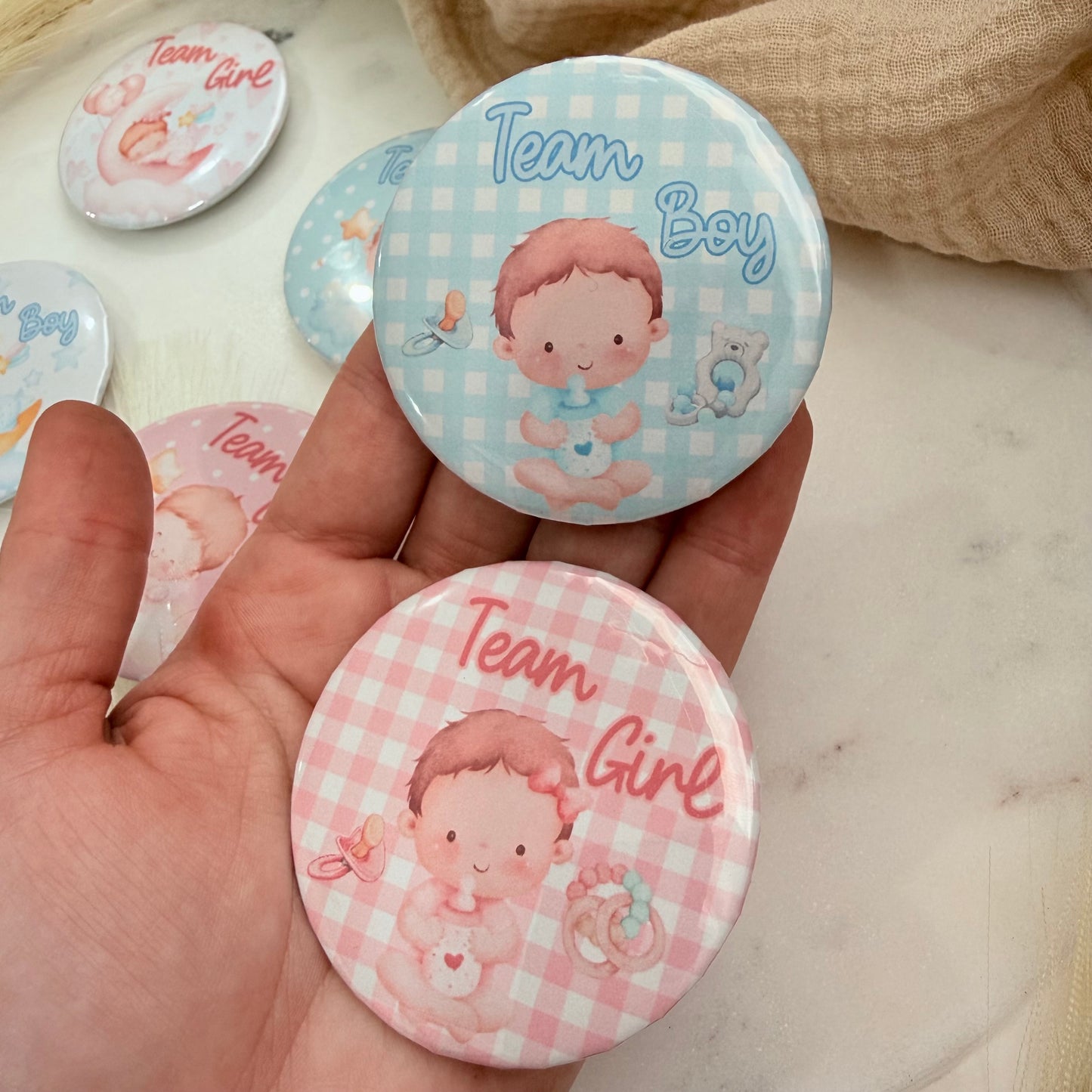 Gender Reveal Buttons,  Team Boy Team Girl Pins for Baby Shower Party Game & Favors, Gender Reveal party Favors.