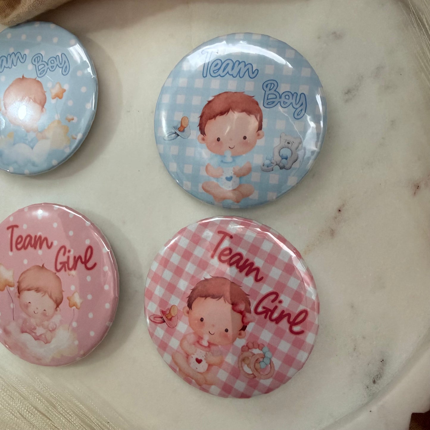 Gender Reveal Buttons,  Team Boy Team Girl Pins for Baby Shower Party Game & Favors, Gender Reveal party Favors.