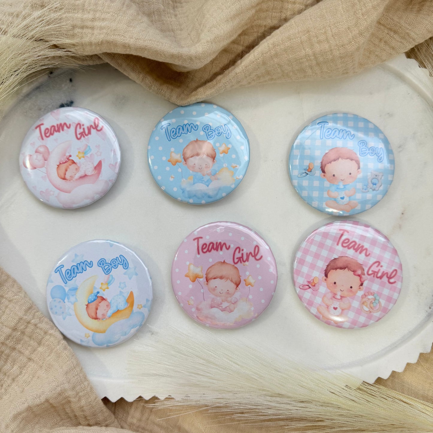 Gender Reveal Buttons,  Team Boy Team Girl Pins for Baby Shower Party Game & Favors, Gender Reveal party Favors.