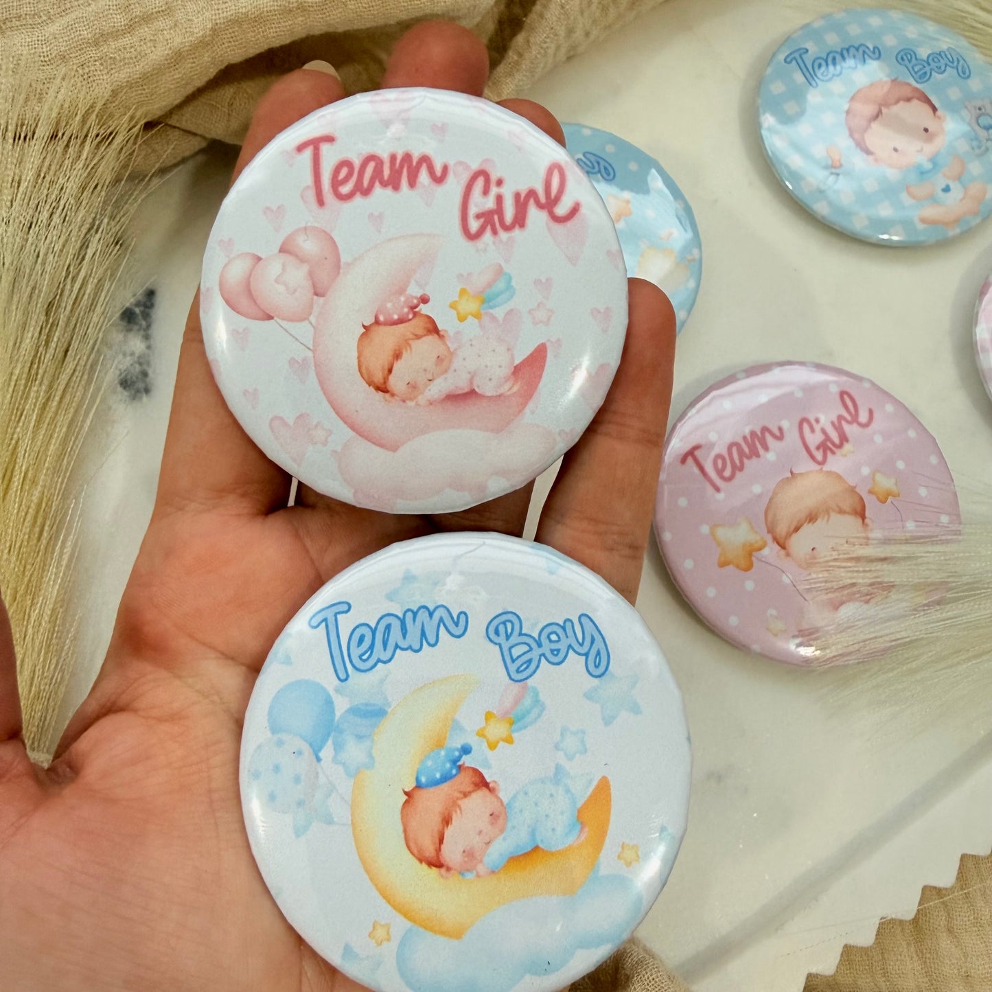 Gender Reveal Buttons,  Team Boy Team Girl Pins for Baby Shower Party Game & Favors, Gender Reveal party Favors.