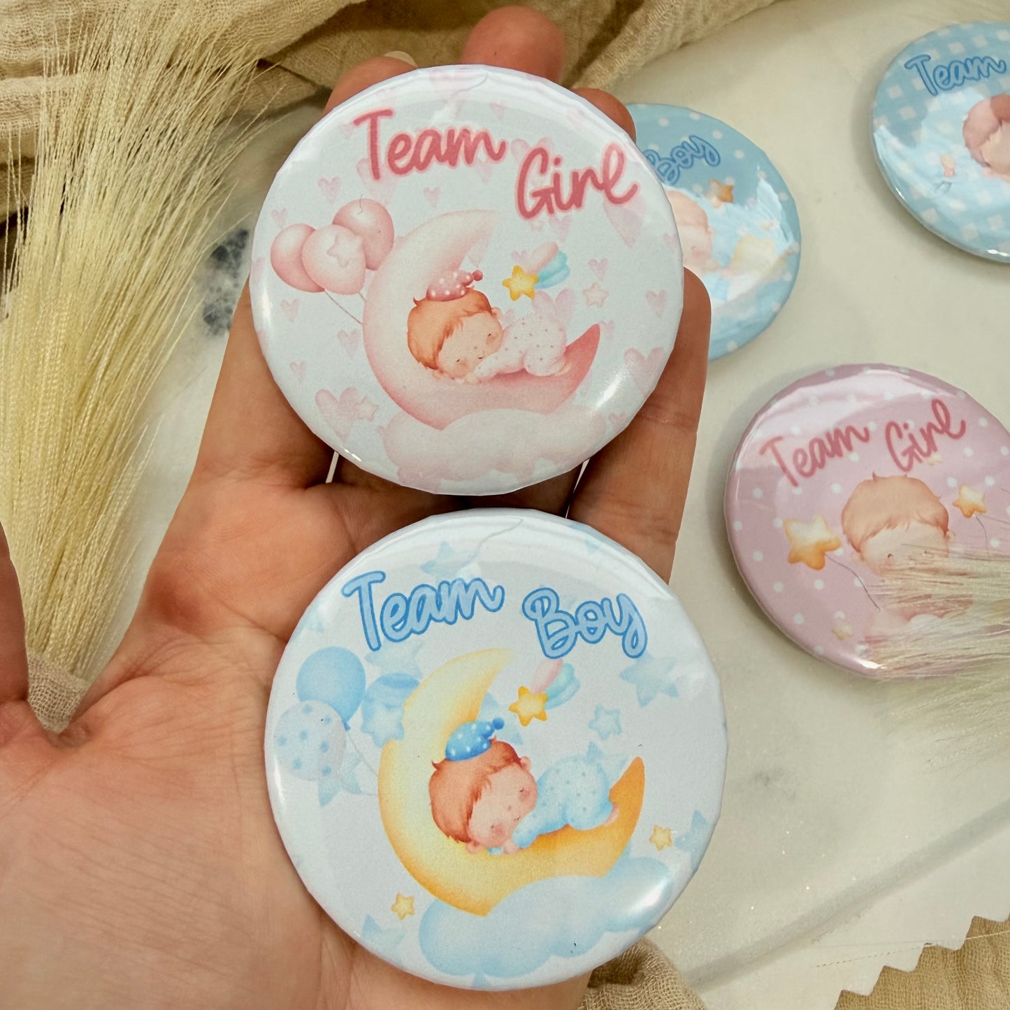 Gender Reveal Buttons,  Team Boy Team Girl Pins for Baby Shower Party Game & Favors, Gender Reveal party Favors.