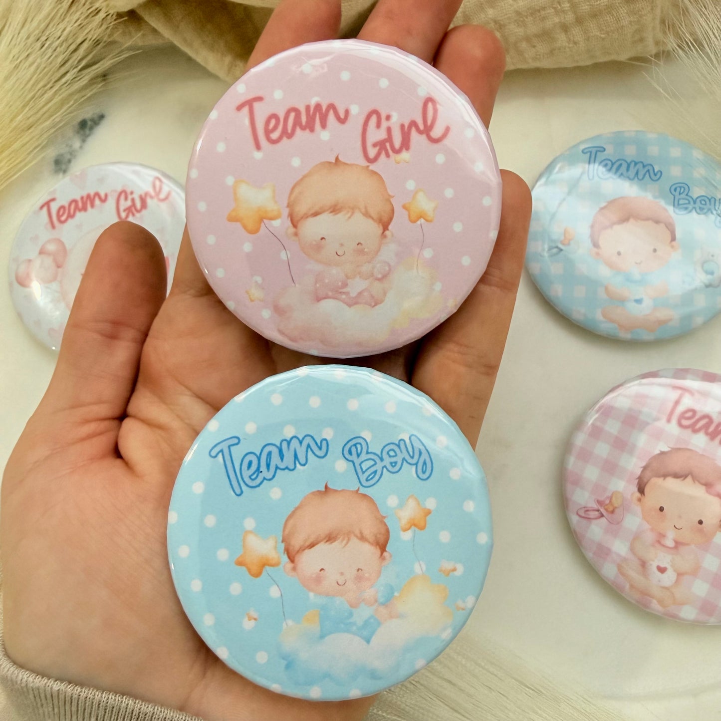 Gender Reveal Buttons,  Team Boy Team Girl Pins for Baby Shower Party Game & Favors, Gender Reveal party Favors.