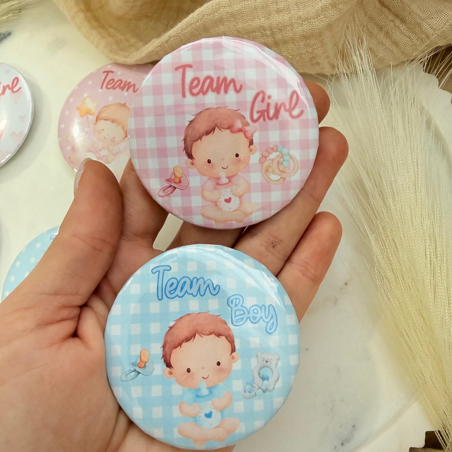 Gender Reveal Buttons,  Team Boy Team Girl Pins for Baby Shower Party Game & Favors, Gender Reveal party Favors.
