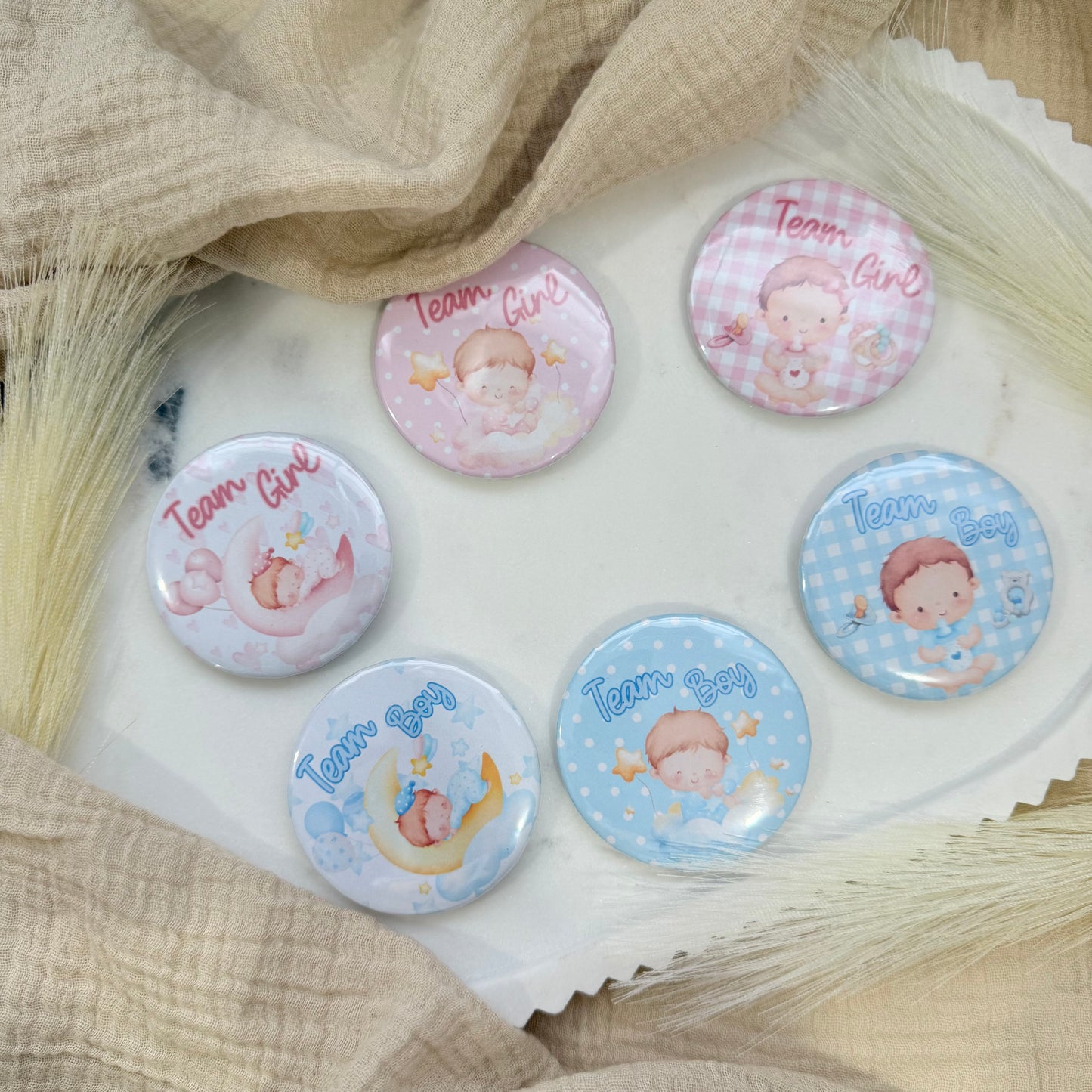 Gender Reveal Buttons,  Team Boy Team Girl Pins for Baby Shower Party Game & Favors, Gender Reveal party Favors.