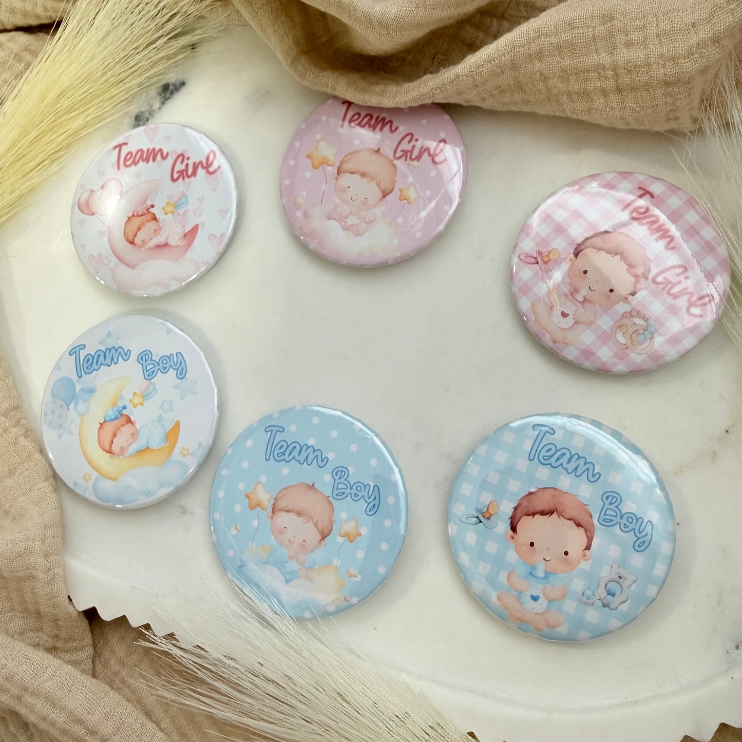 Gender Reveal Buttons,  Team Boy Team Girl Pins for Baby Shower Party Game & Favors, Gender Reveal party Favors.