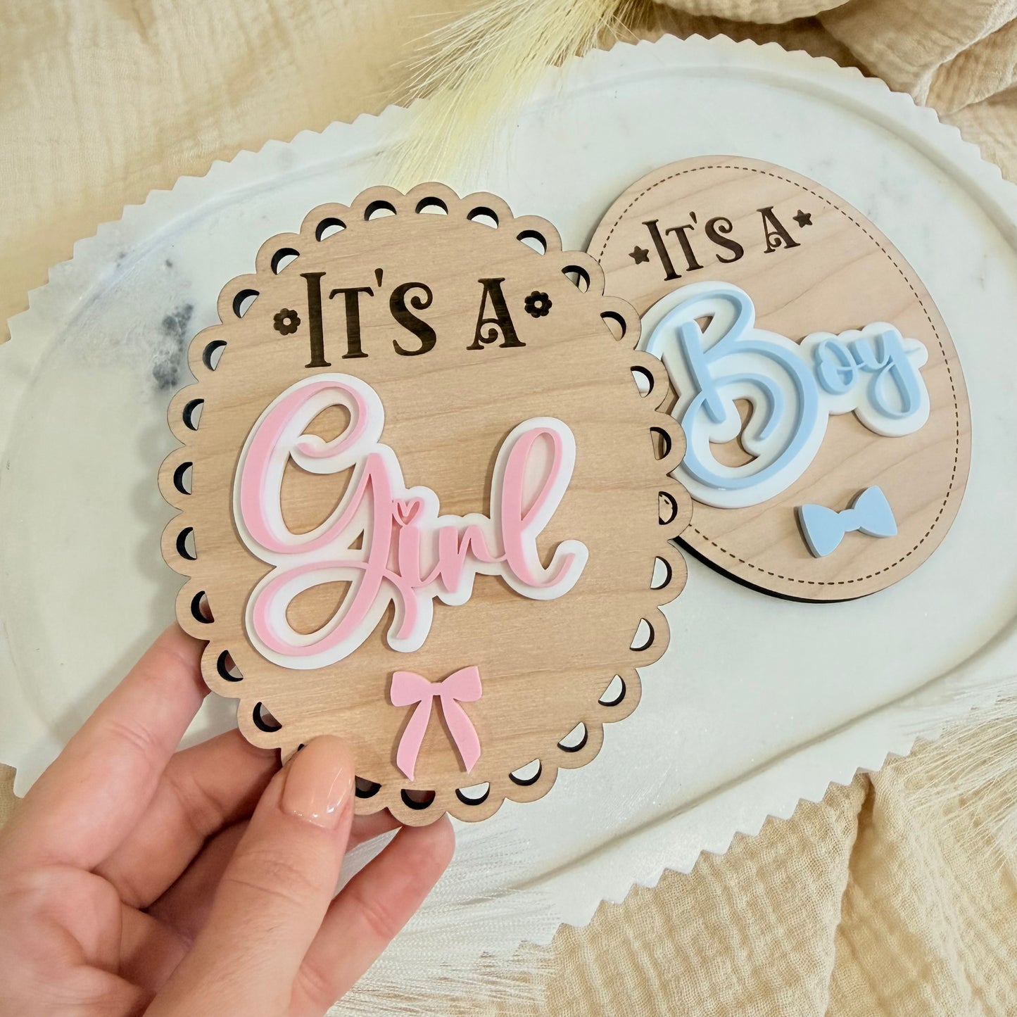 It’s a Boy / It’s a Girl Wooden Baby Announcement Sign | Newborn Photo Prop | Hospital Birth Announcement | Baby Keepsake